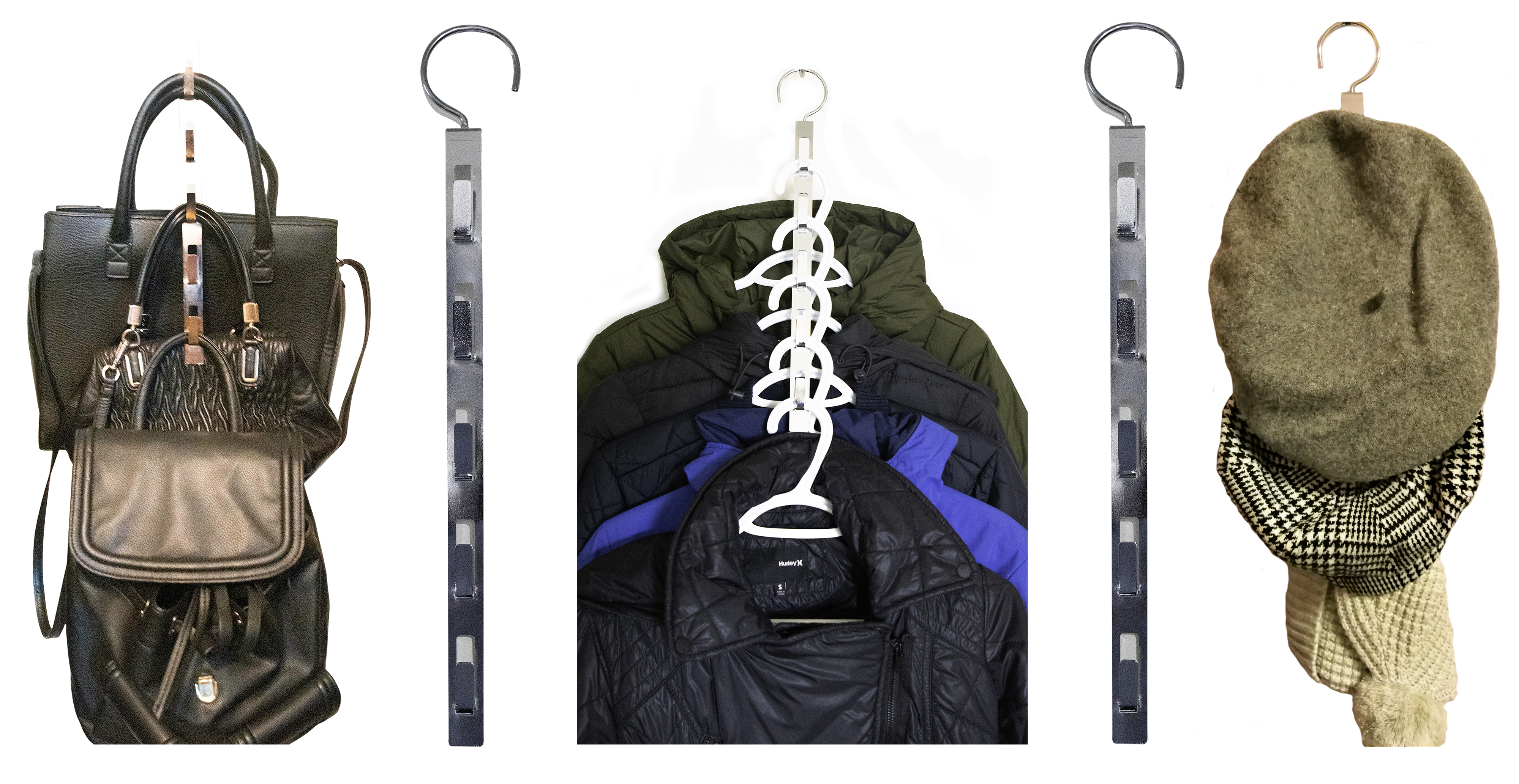 D'klutz multifuntional hanger that hangs bags, winter jackets, winter hats (black and white colors)